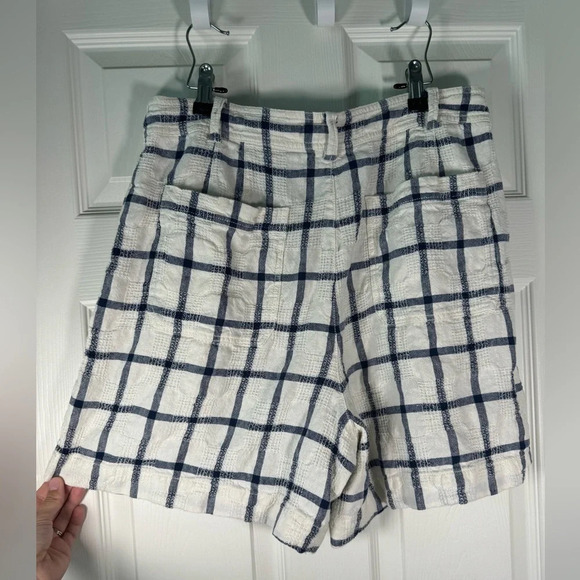 Madewell Linen-Cotton Pleated Mid-Length Shorts in Windowpane Size 12 - Picture 7 of 10